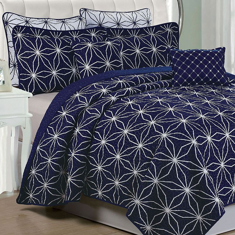 Serenta Melody 7-Piece Coverlet and Sham Set, Blue, Queen