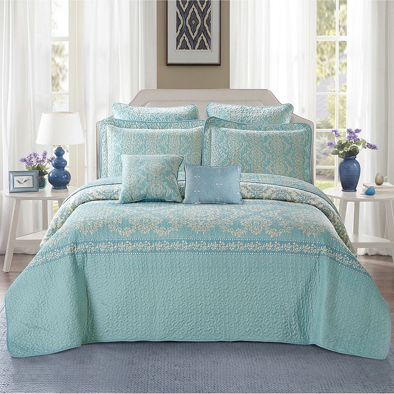 Serenta Mystic Turquoise Quilted Bedspread Set, Green, Queen