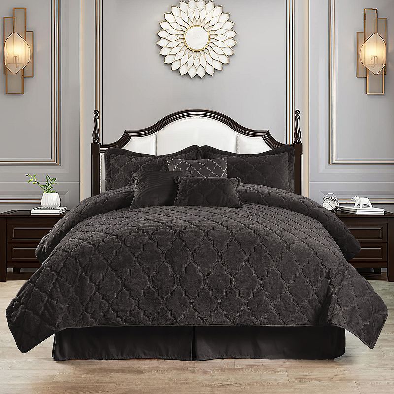 55159486 Serenta Ogee Faux Fur Coverlet Set, Black, King sku 55159486