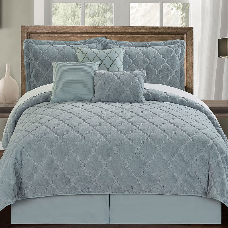 Serenta Ogee Faux Fur Coverlet Set, Blue, Queen