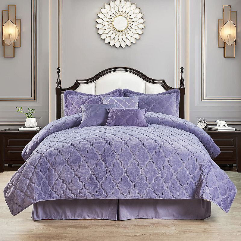 30789698 Serenta Ogee Faux Fur Coverlet Set, Blue, King sku 30789698