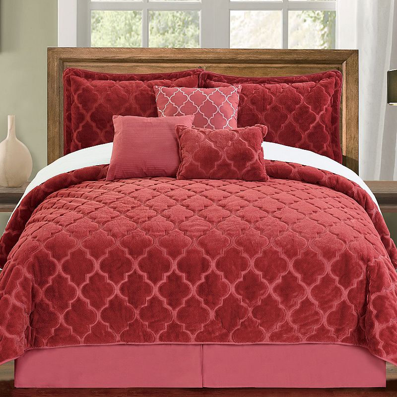 Serenta Ogee Faux Fur Coverlet Set, Red, King