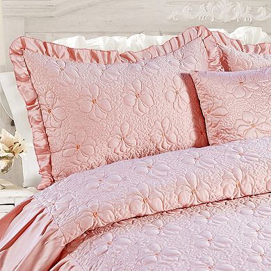 Serenta Ruffle Matte Satin 4-Piece Coverlet and Sham Set