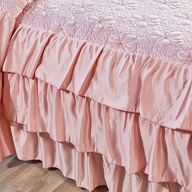 Serenta Ruffle Matte Satin 4-Piece Coverlet and Sham Set