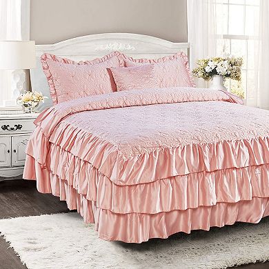 Serenta Ruffle Matte Satin 4-Piece Coverlet and Sham Set
