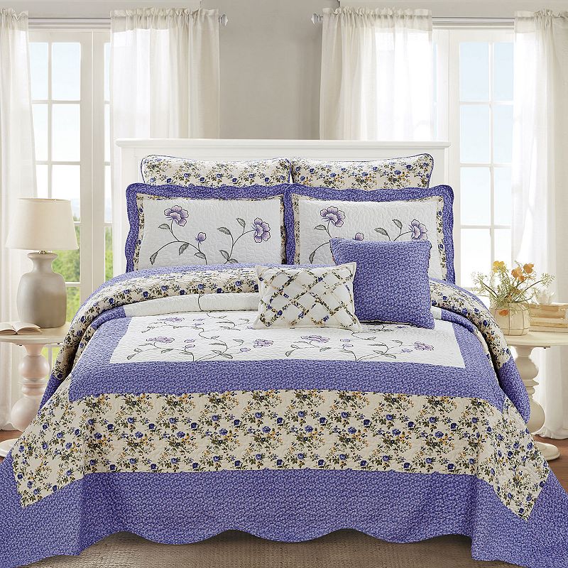 Serenta Saigon 7-Piece Quilted Bedspread and Sham Set, Purple, Queen