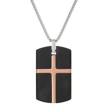 LYNX Men's Stainless Steel Cross Dog Tag Pendant