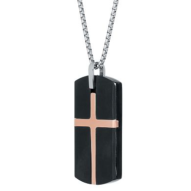 LYNX Men's Stainless Steel Cross Dog Tag Pendant