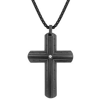 LYNX Men's Stainless Steel Diamond Accent Cross Pendant