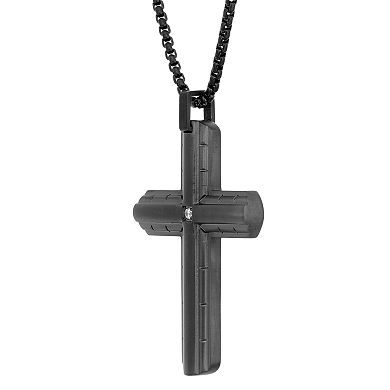 LYNX Men's Stainless Steel Diamond Accent Cross Pendant