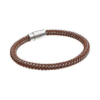 LYNX Men's Stainless Steel & Brown Rubber Bracelet