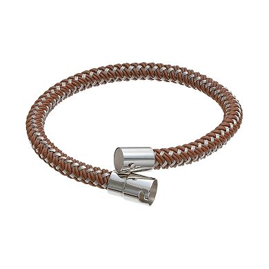 LYNX Men's Stainless Steel & Brown Rubber Bracelet