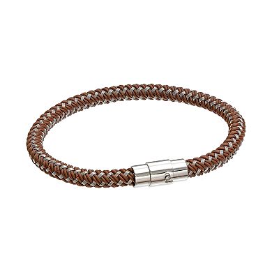 LYNX Men's Stainless Steel & Brown Rubber Bracelet