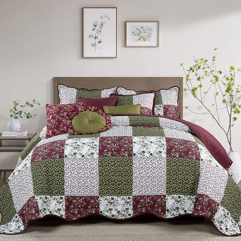 Serenta Patchwork 8-Piece Bedspread and Sham Set, Red, King