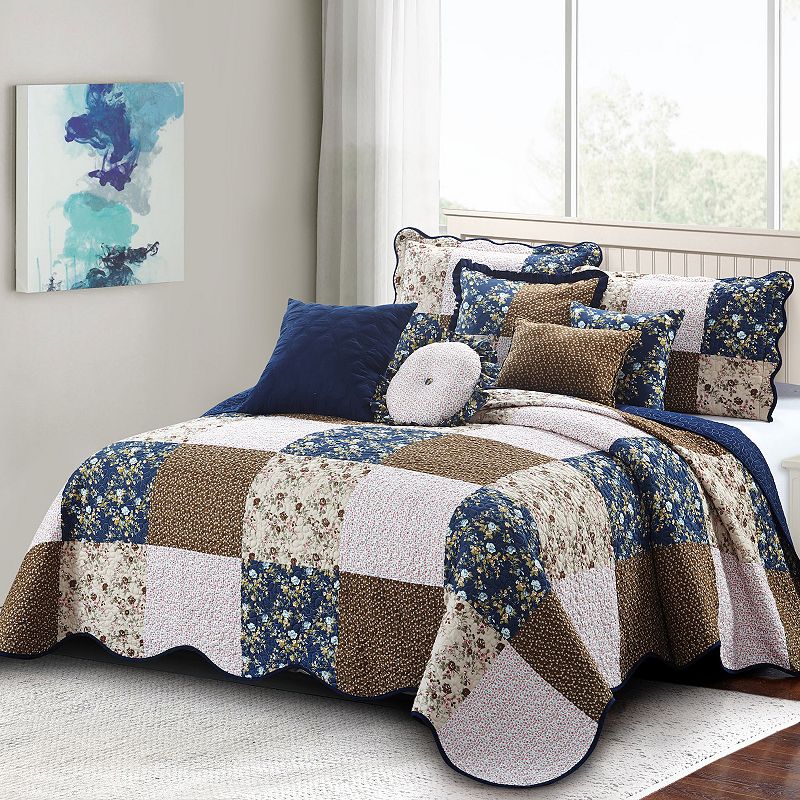 Serenta Patchwork 8-Piece Bedspread and Sham Set, Blue, King