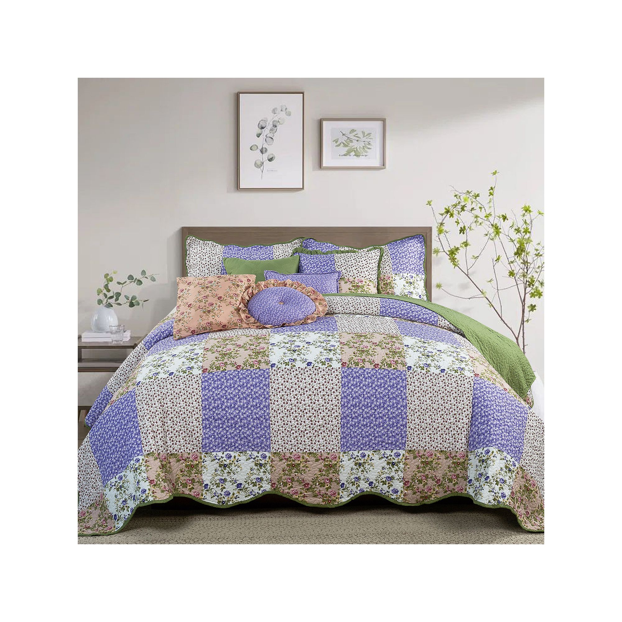 Serenta Patchwork 8-Piece Bedspread and Sham Set, Pink
