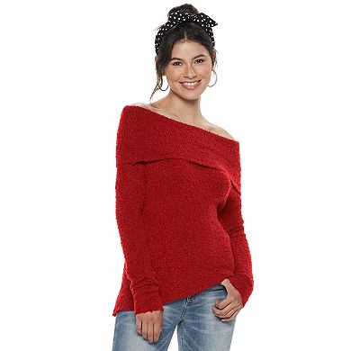 Juniors' SO® Off The Shoulder Boucle Pullover