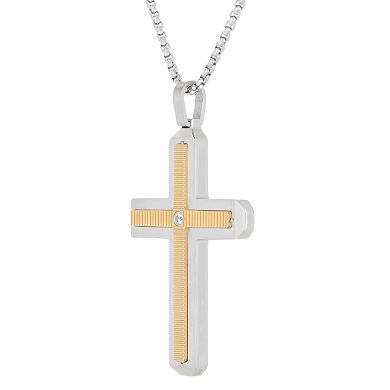 LYNX Men's Two Tone Stainless Steel Cubic Zirconia Cross Pendant