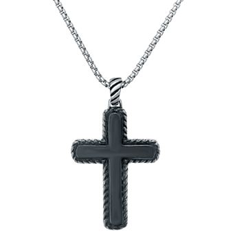 LYNX Men's Black Stainless Steel Cross Pendant