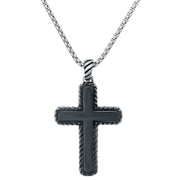 LYNX Men's Black Stainless Steel Cross Pendant