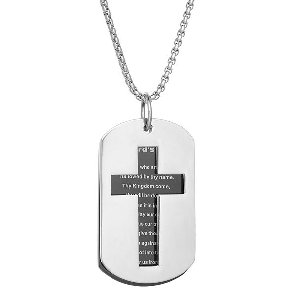 LYNX Men's Stainless Steel 2-pc. Lord's Prayer Dog Tag Pendant