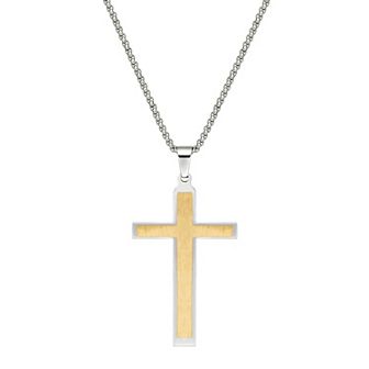 LYNX Stainless Steel Layered Two-Tone Cross Pendant - Men's