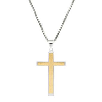 LYNX Stainless Steel Layered Two-Tone Cross Pendant - Men's