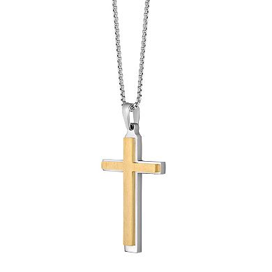 LYNX Stainless Steel Layered Two-Tone Cross Pendant - Men's