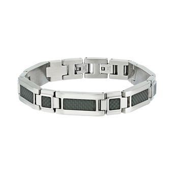 LYNX Stainless Steel Carbon Fiber Link Bracelet - Men's