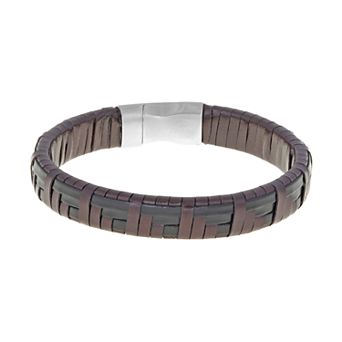 LYNX Textured Brown Faux-Leather Bracelet - Men's