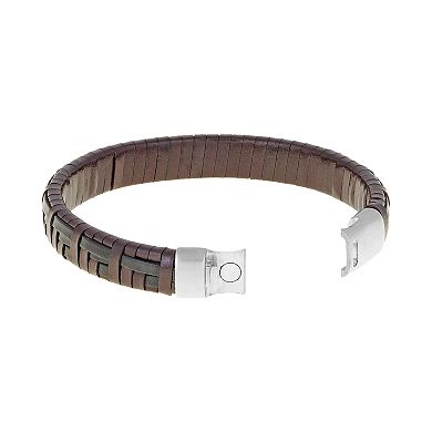 LYNX Textured Brown Faux-Leather Bracelet - Men's