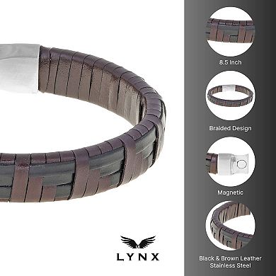 LYNX Textured Brown Faux-Leather Bracelet - Men's