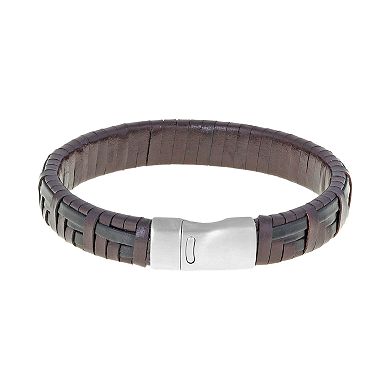 LYNX Textured Brown Faux-Leather Bracelet - Men's