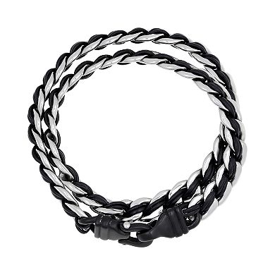 Men's LYNX Stainless Steel Leather Layered Bracelet