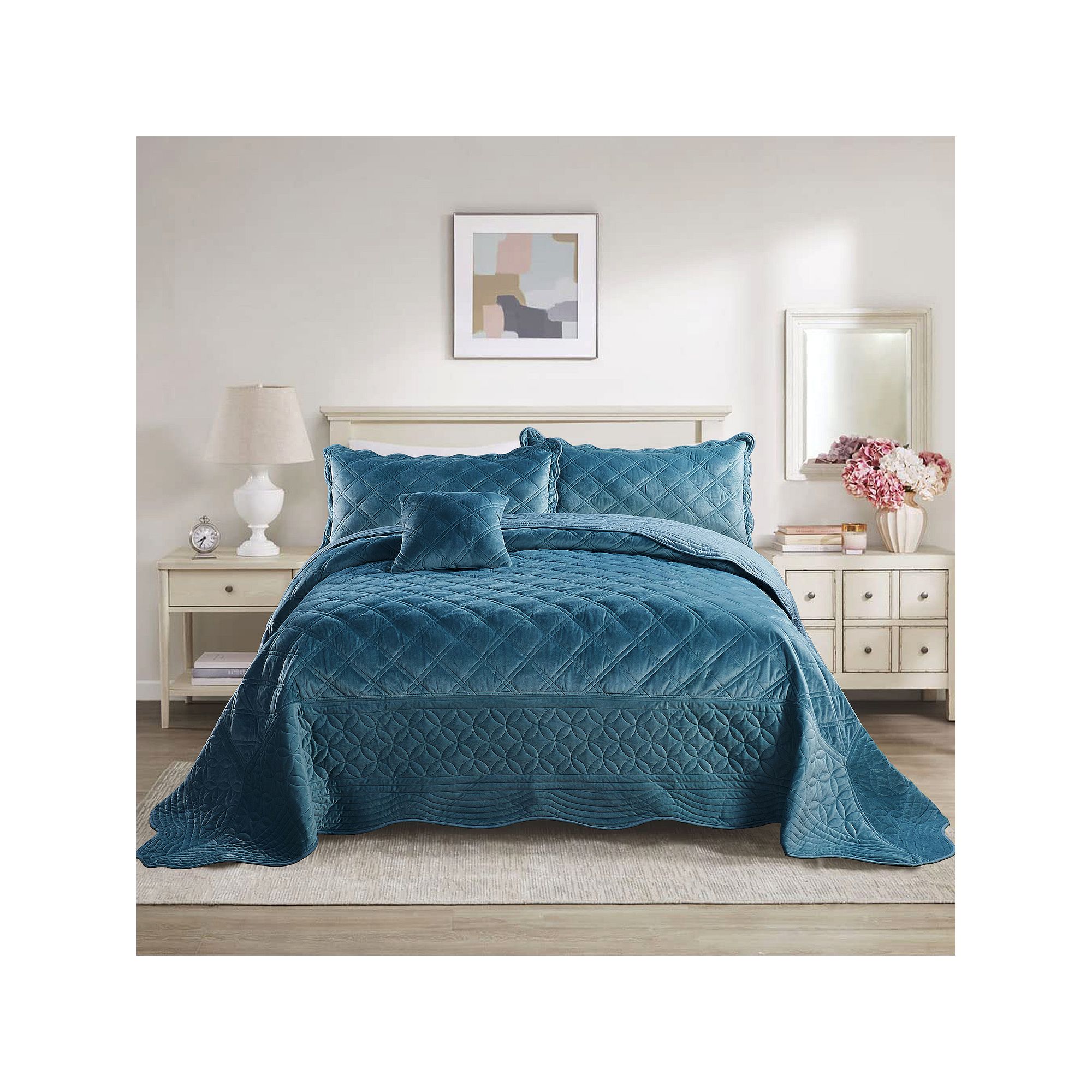 Serenta Supersoft Microplush Bedspread Set, Blue Blue