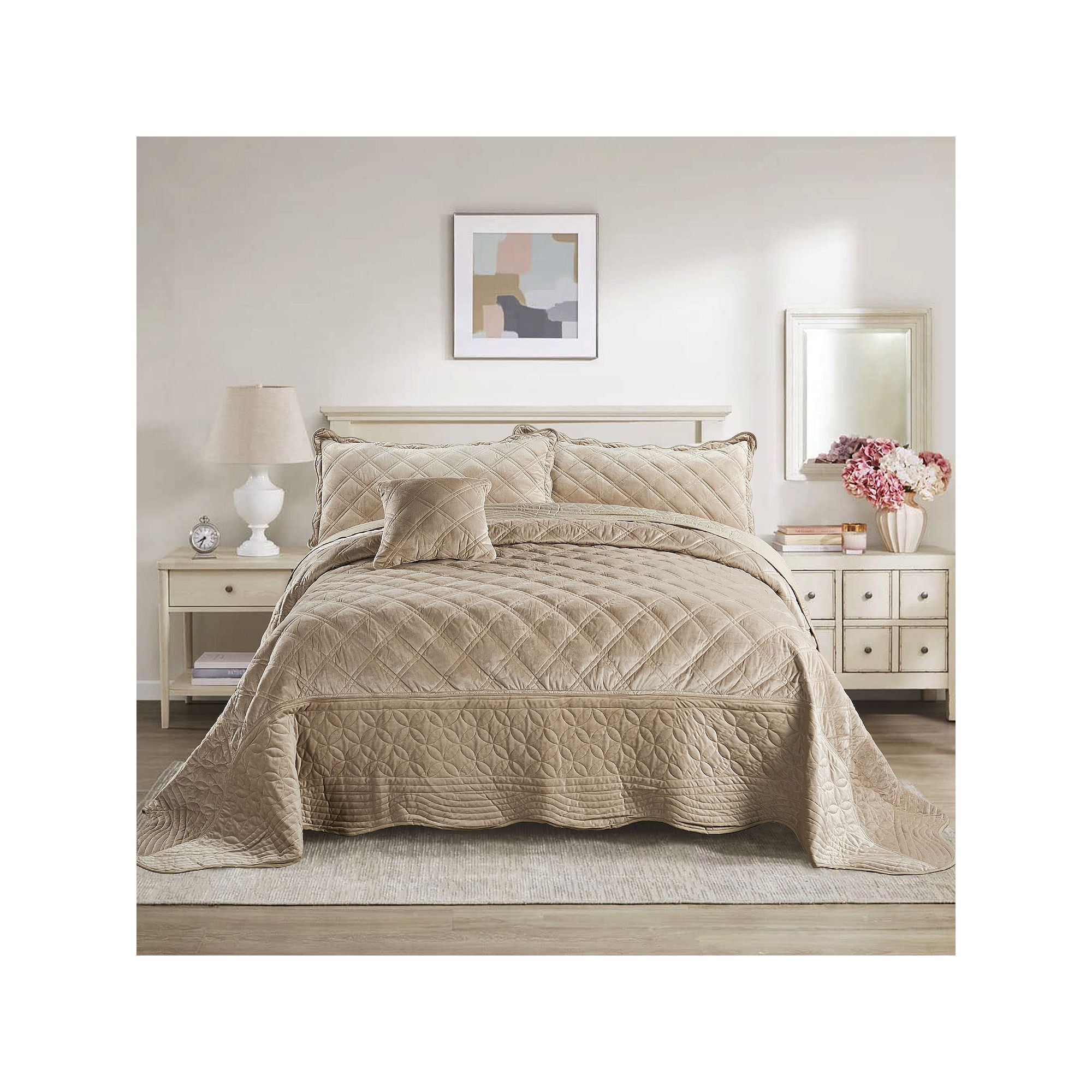 Serenta Supersoft Microplush Bedspread Set, Oatmeal