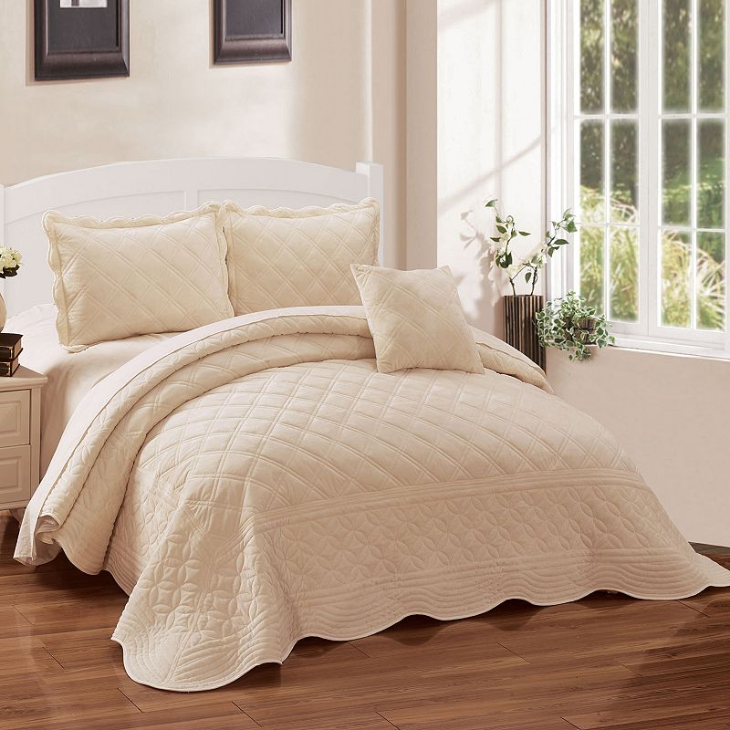 18896321 Serenta Supersoft Microplush Bedspread Set, Beig/G sku 18896321