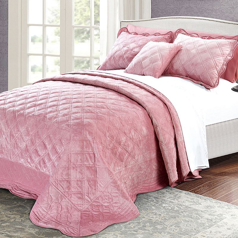 Serenta Supersoft Microplush Bedspread Set, Pink, Queen