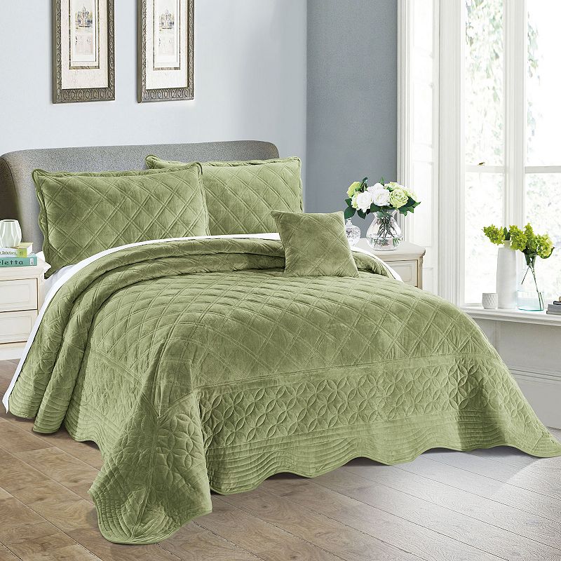 Serenta Supersoft Microplush Bedspread Set, Green, King