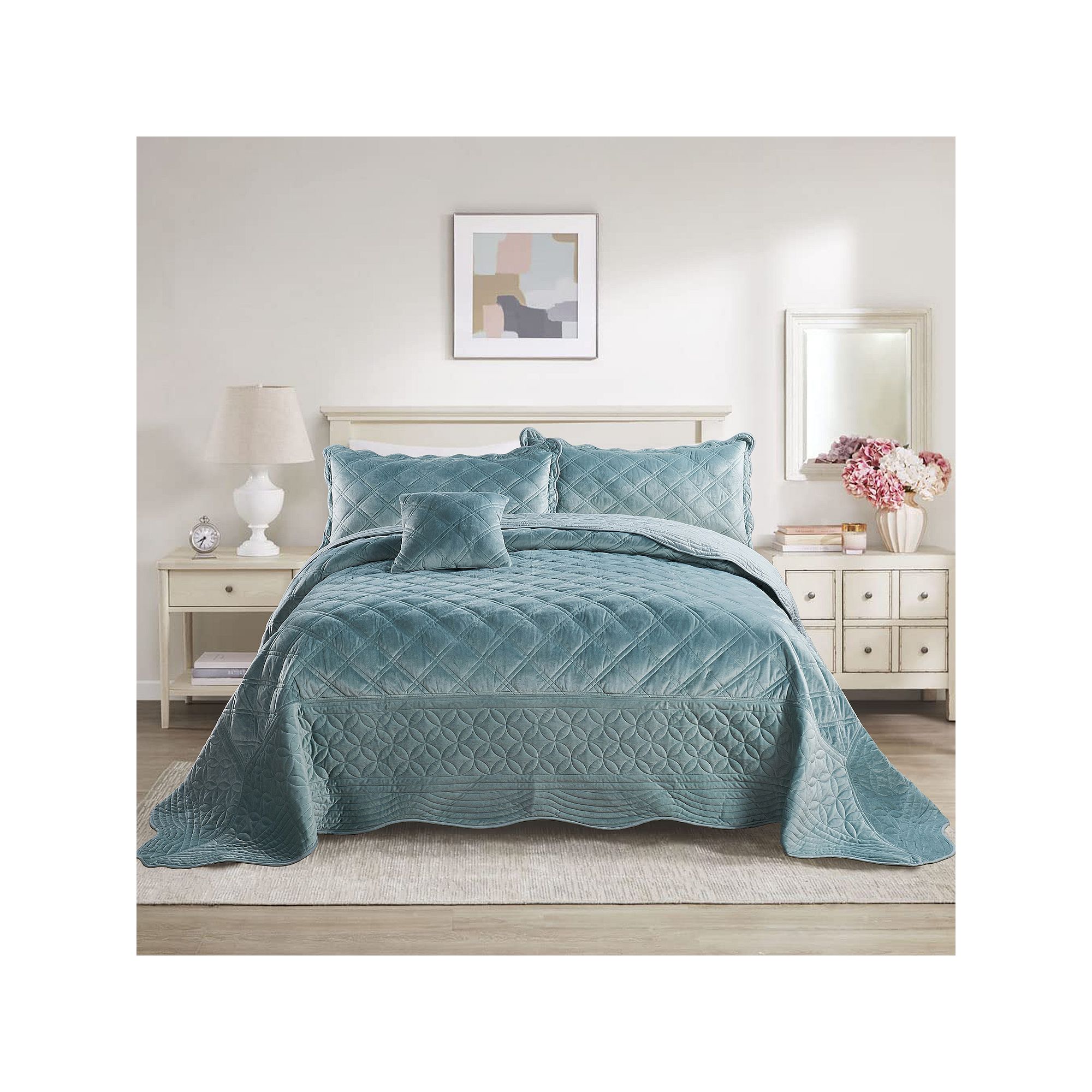 Serenta Supersoft Microplush Bedspread Set, Silver Blue