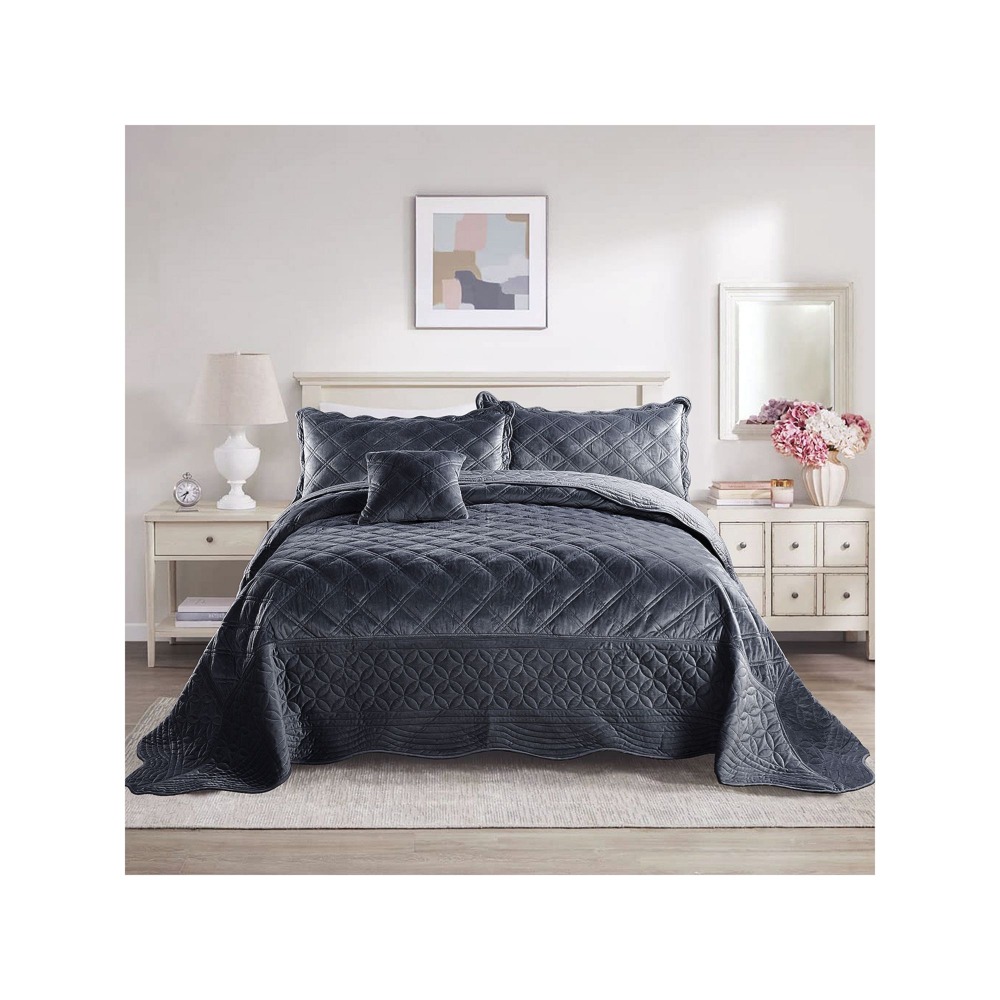Serenta Supersoft Microplush Bedspread Set, Silver Gray