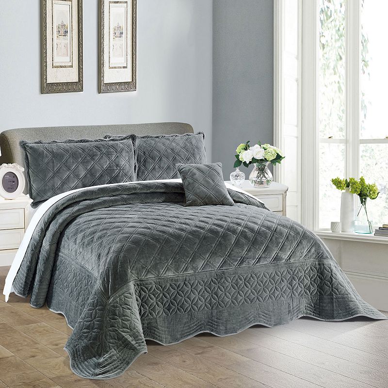 55255786 Serenta Supersoft Microplush Bedspread Set, Grey,  sku 55255786