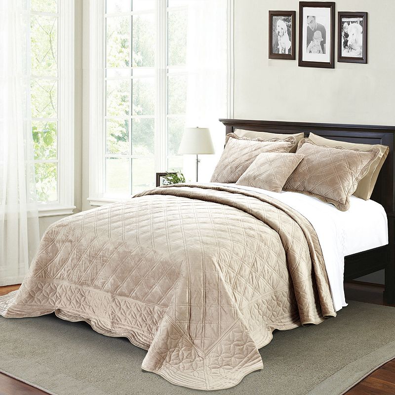 83515556 Serenta Supersoft Microplush Bedspread Set, Beig/G sku 83515556