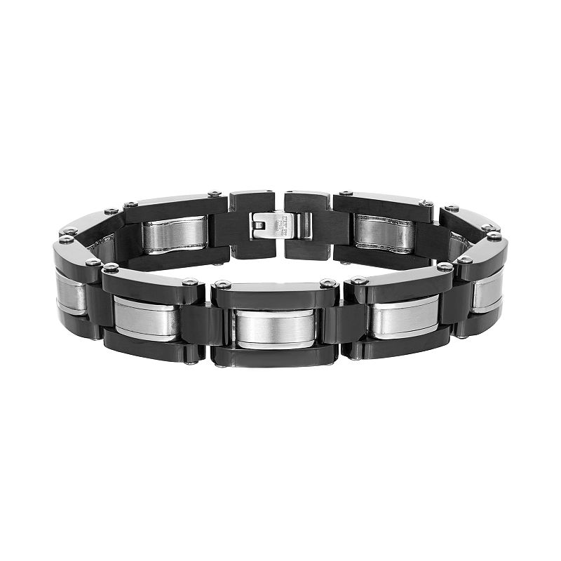 Mens LYNX Two-Tone Stainless Steel Link Bracelet, Size: 8, Black
