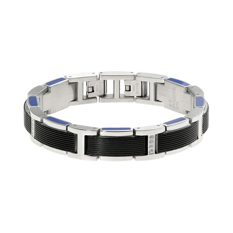 Mens LYNX Blue Resin & Stainless Steel Link Bracelet, Size: 9, White