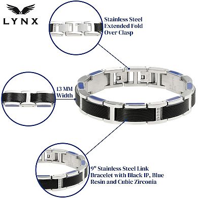 Men's LYNX Blue Resin & Stainless Steel Link Bracelet