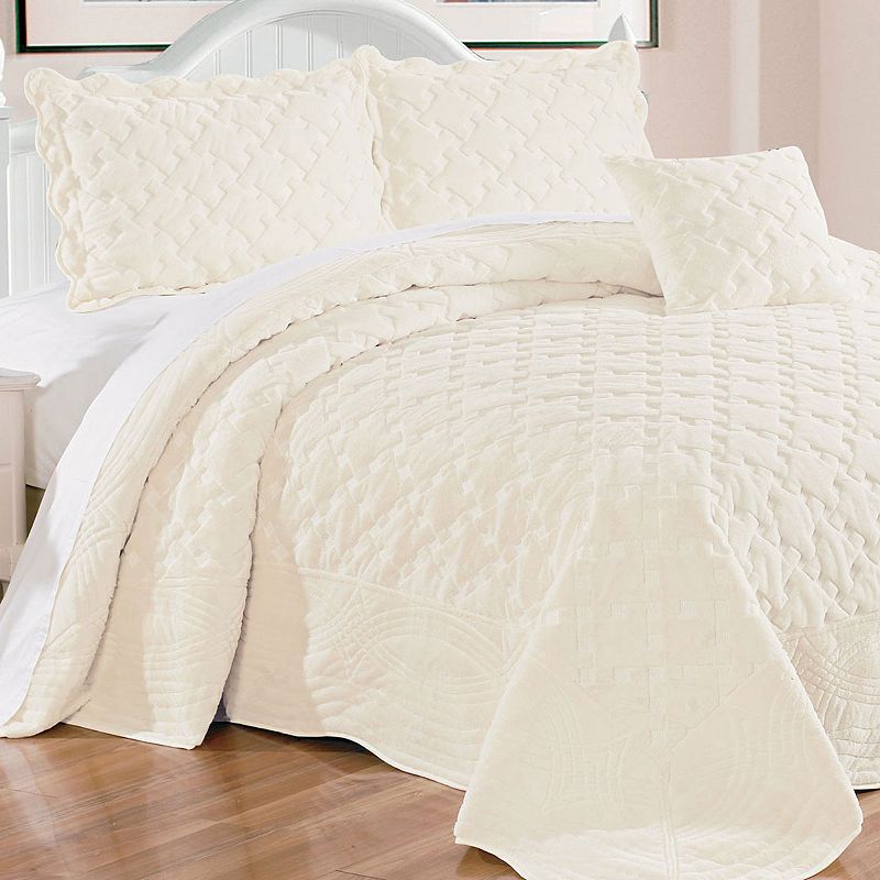 Tatami Quilted Faux Fur 4-Piece Bedspread Set, White, King