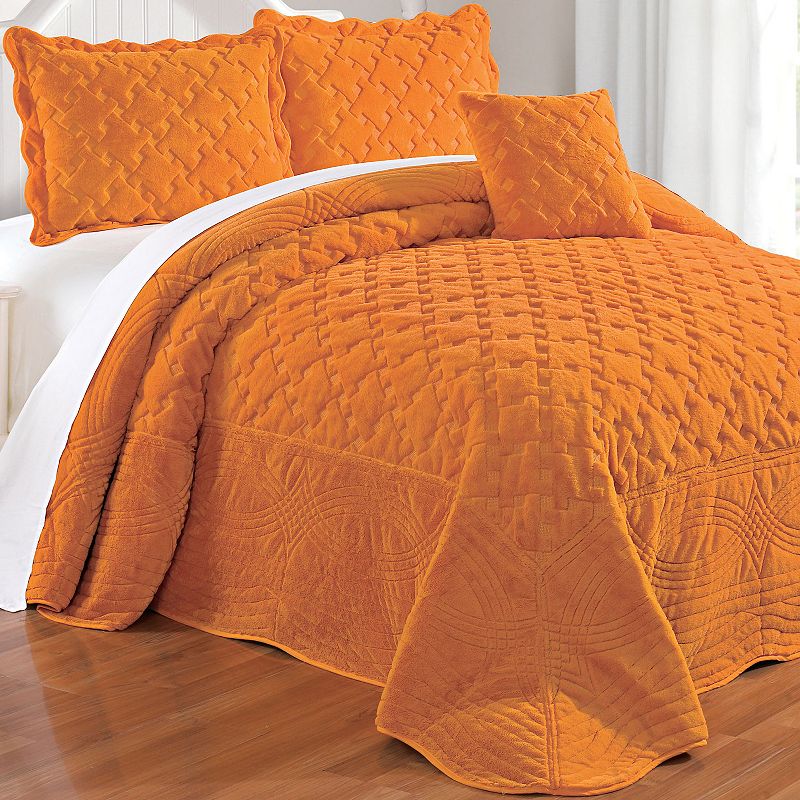 Tatami Quilted Faux Fur 4-Piece Bedspread Set, Orange, King