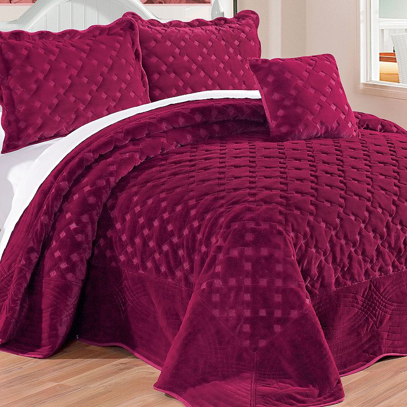 Tatami Quilted Faux Fur 4-Piece Bedspread Set, Red, King