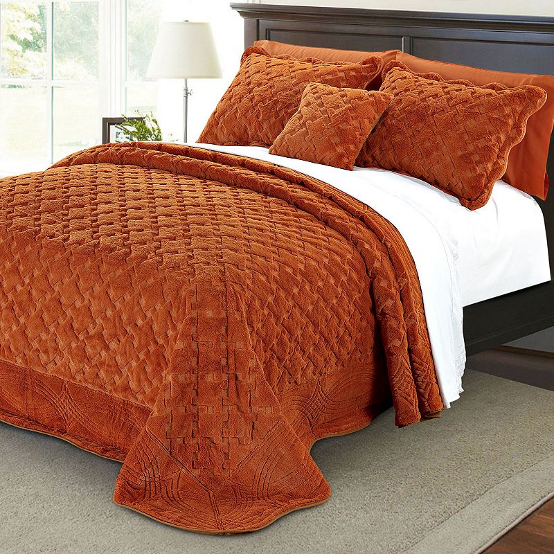 Tatami Quilted Faux Fur 4-Piece Bedspread Set, Orange, King